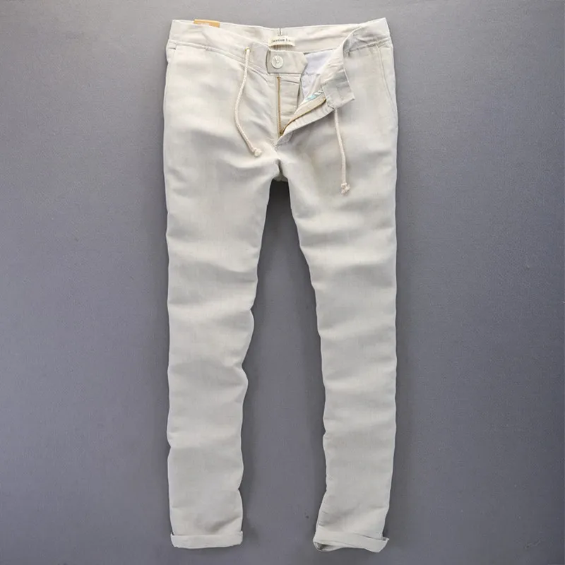 Italy Style New Fashion Long Brand Pants Men Linen Trousers Solid Cotton Men Pants Casual Roupa de cama Ropa 29-36 Size