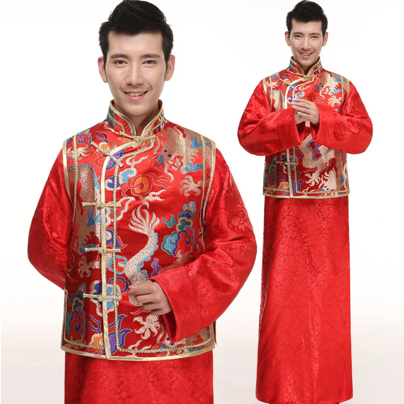 Fantasia masculina tradicional chinesa, traje masculino de casamento