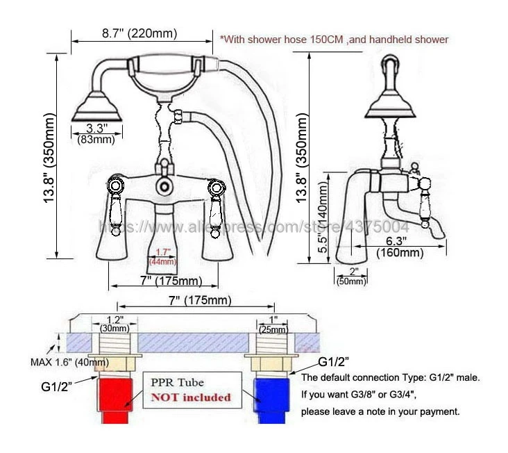 Bathtub Faucet Chrome Deck Mounted Bathroom Tub Faucet Dual Handle W/ Hand Shower Sprayer Tub Mixer Tap Ntf765