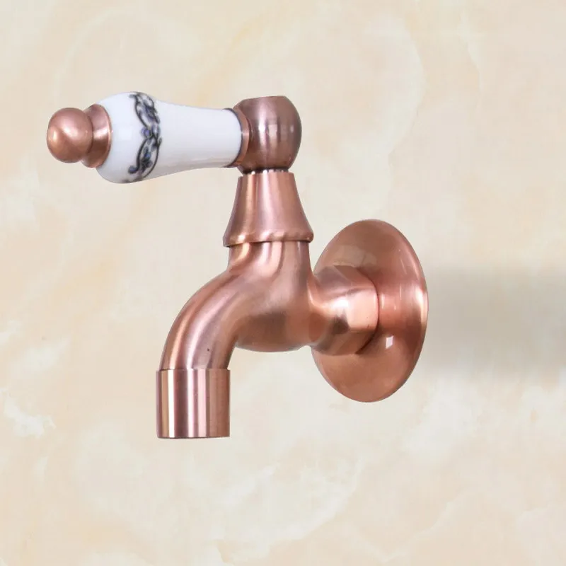 Antique Red Copper Wall Mount Outdoor Faucet Garden Bibcock Tap Ceramic Handle Bathroom Washing Machine /mop Faucet KD081