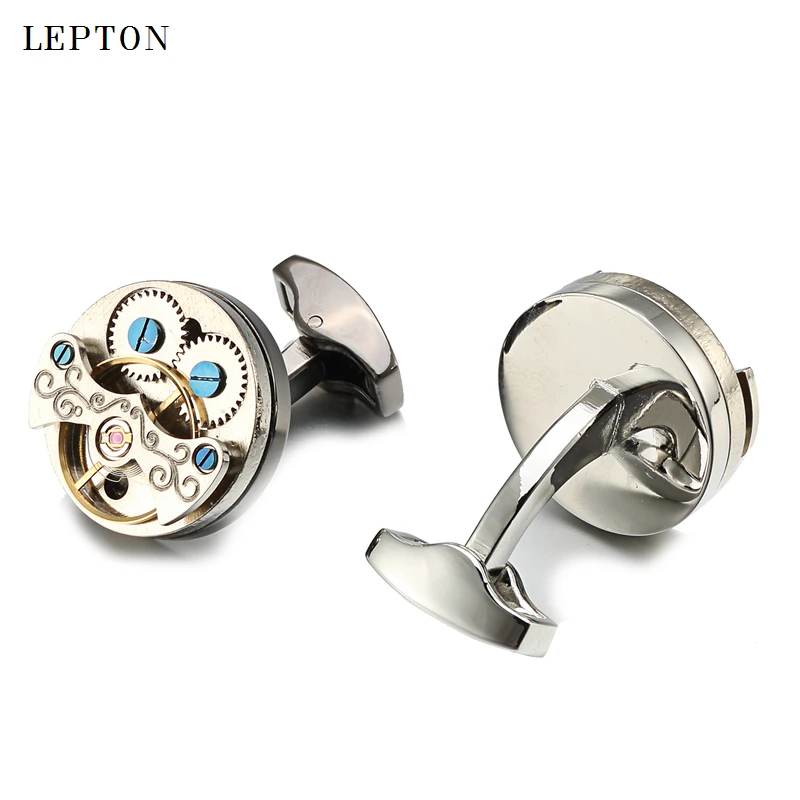 Lepton Hot Sale Movement Tourbillon Cufflinks For Mens Wedding Groom Mechanical Watch Steampunk Gear Cuff links Relojes Gemelos