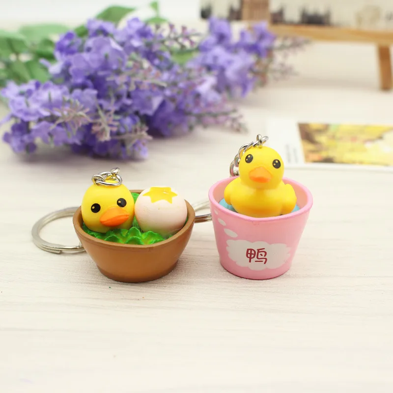 8PCS/Lot Rubber Duck Keychain Women Cute Girls Anime Eggshell Duckling On Bag Car Trinket Party Birthday Friends Gift