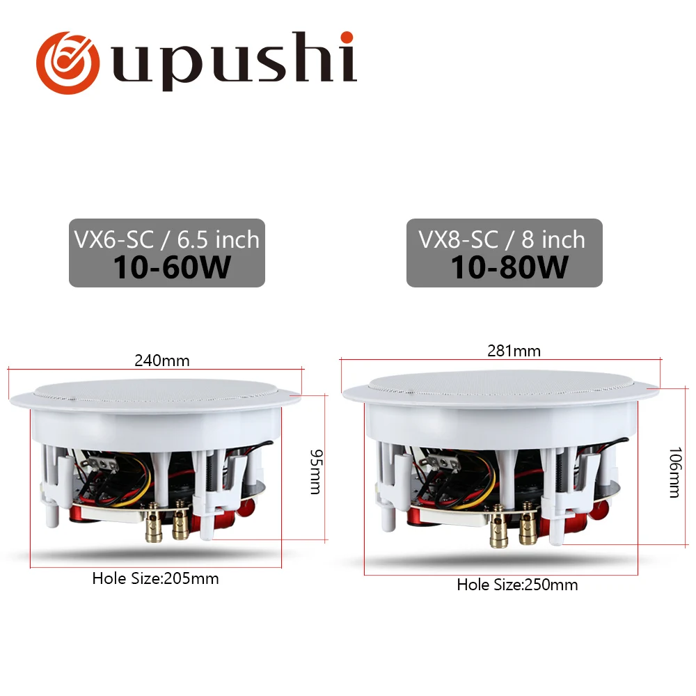 Oupushi ceiling speaker 6.5-8 inch home theatre system roof speakers 120W for home surround sound system loudspeaker 2pcs