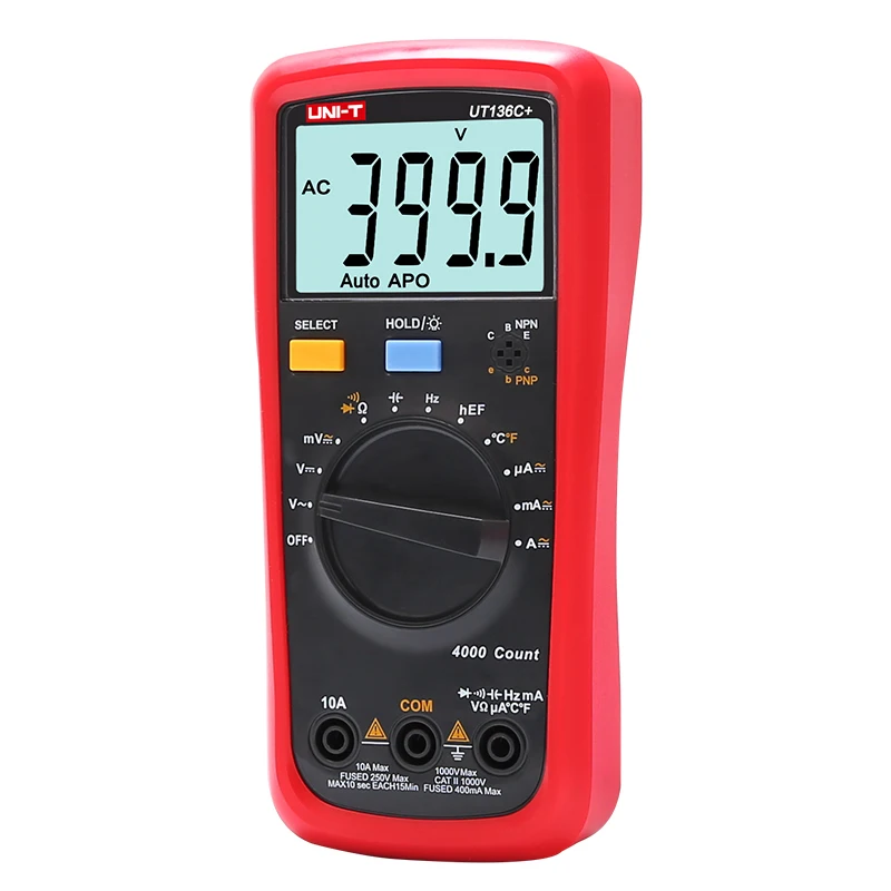 Multímetro Digital 1000v 10a Desligar Automático ac dc Tensão Corrente Ohm Diodo Medidor Teste de Temperatura Uni-t-ut136c +