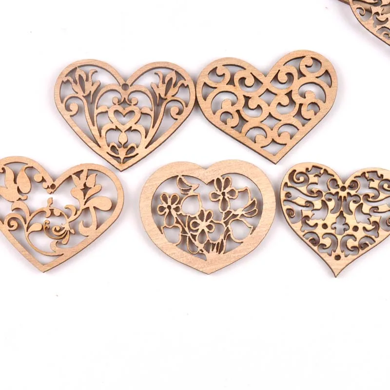 mixed carved Heart Vintage HandMade Natural Wooden Scrapbooking Diy Craft Home decoration handcraft 10pcs MT1842