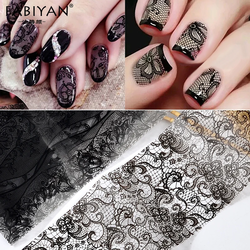 10pcs Nail Art Black White Lace Sticker Foils Floral Decal Decoration Transfer Wrap Tips DIY Design Flower Polish Manicure Tools
