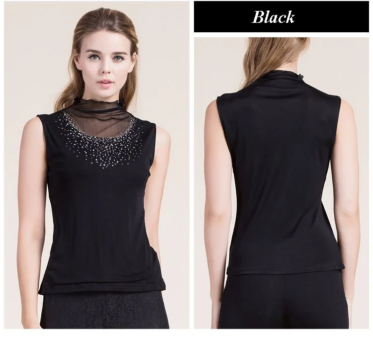 

High-end pure silk knitted lady turtleneck sleeveless diamond vest,100% natural silk mesh stringy selvedge tank tops