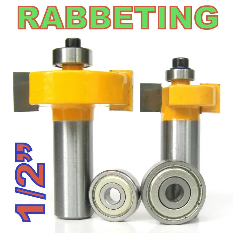 2 pc 1/2 SH 1/2, 3/8 Rabbeting & Slotting Router Bit w/2pc Bearings Set  wood cutter  woodworking bits wood milling cutter