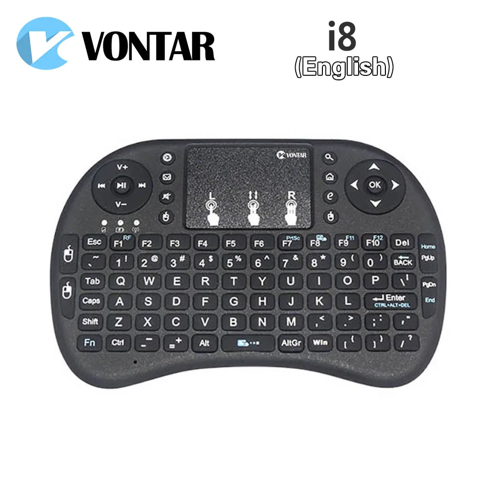 Mini clavier sans fil pour Android TV BOX, PS3, PC, 2.4GHz, russe, anglais, espagnol, hébreu, français, TouchSub, rétroéclairage i8