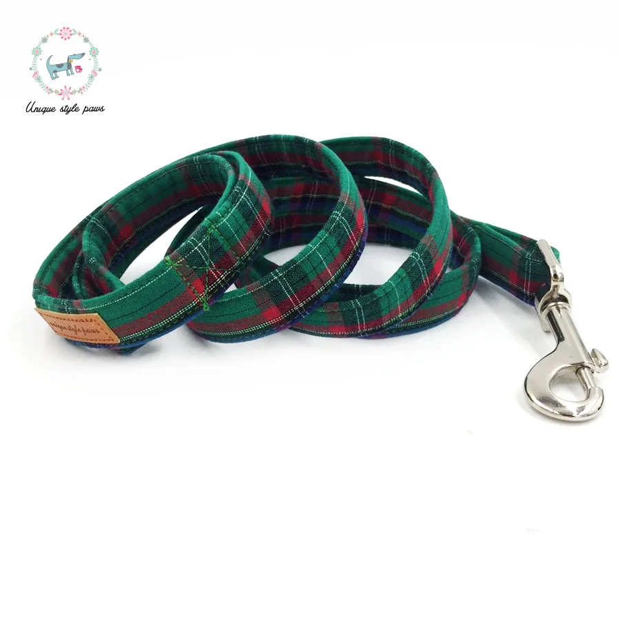 Dark Green Plaid Dog Collar with Bow Tie Metal Buckle Dog &Cat Necklace Dog Leash for Big and Small Dog and Cat Pet Accessories