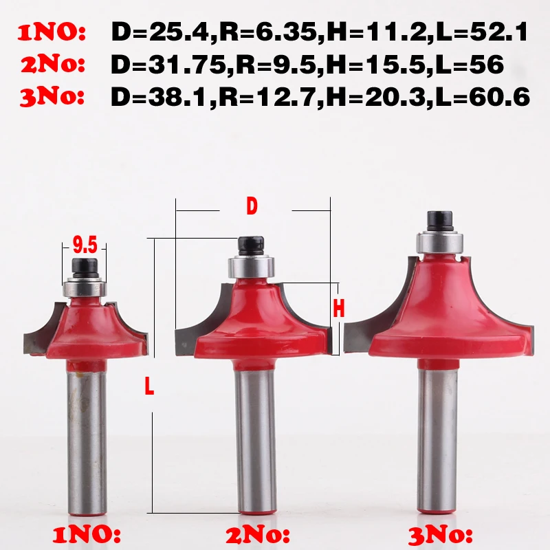 3PC 8mm Shank Round Over Beading Edging Router Bit - 1/4\