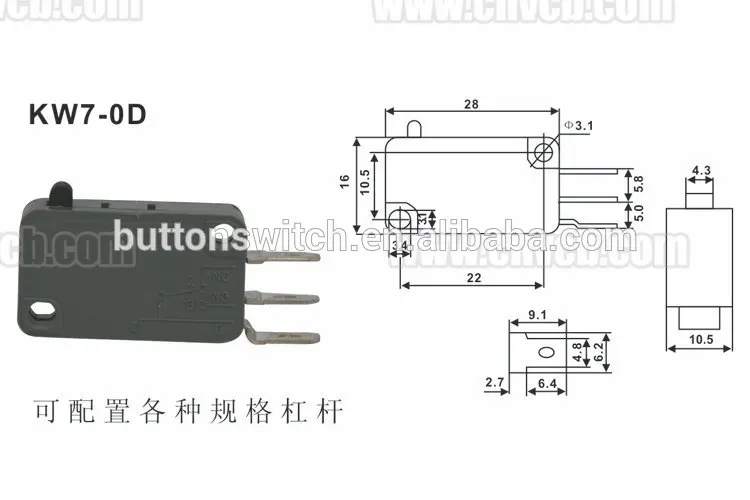 Imagem -05 - Yt-micro Interruptor Preto com Pinos para Solda com Plástico Abs 15a Vac