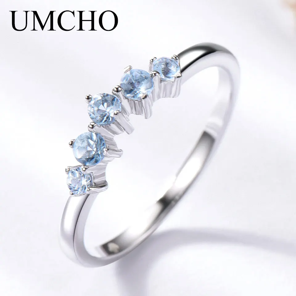 

UMCHO Created Nano Sky Blue Topaz Birthstone Sterling Silver Jewelry Gemstone Rings For Women Charming Gifts Fine Jewelry