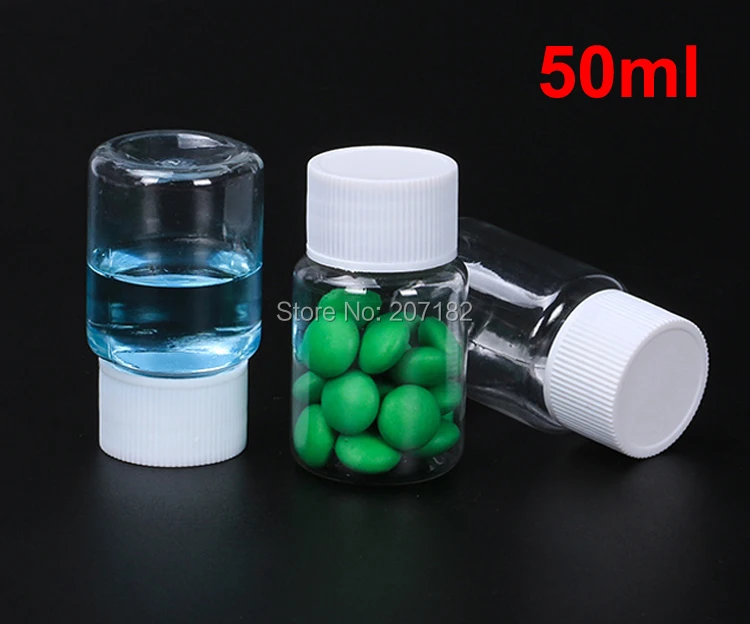 

100PCS 50ml Transparent PET Bottle, Plastic Solid Bottle, Pill Bottles, Capsule Bottle---Screw Cap With Aluminum Foil Seals