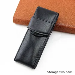 Genuine High Quality Leather Fountain Pen Case / Bag for 2 Pens - Black Pen Holder / Pouch