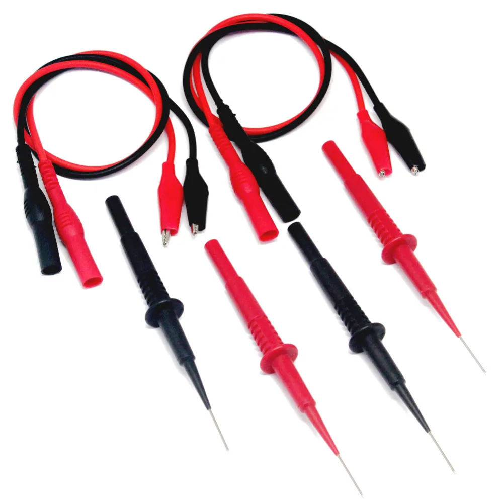 AideTek sharp hard stainless steel needle test leads for multimeter 600V 1A 4mm alligator clip 40mm length 2P1040SET