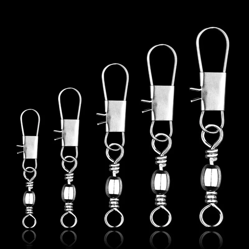 20PCS/Lot Fishing Connector Pin Bearing Rolling Swivel Stainless Steel with Snap Fishhook Lure Tackle Accessorie