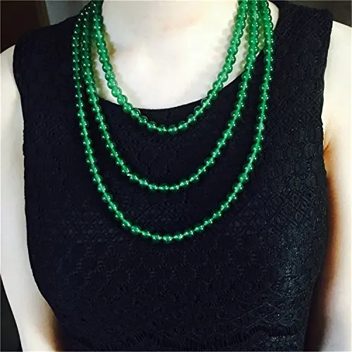 Natural Green Jade Stone Agate Bead Necklace Strand 8MM 65'' Jewelry Gift Gemstone Wholesale