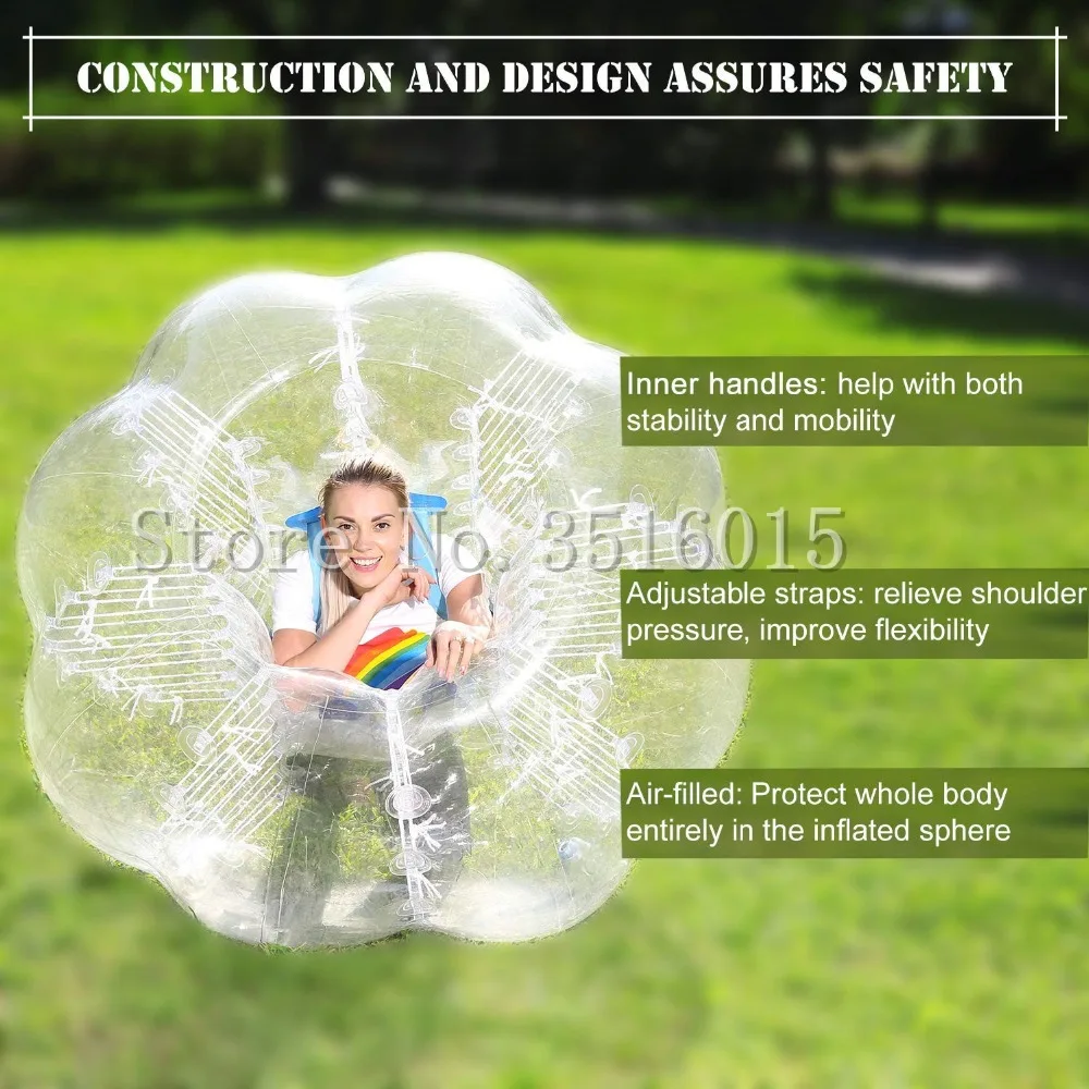 100% TPU 풍선 범퍼 버블 축구공, 성인 및 청소년용 거대한 인간 햄스터 공, 직경 5 피트 (1.5m), 무료 배송