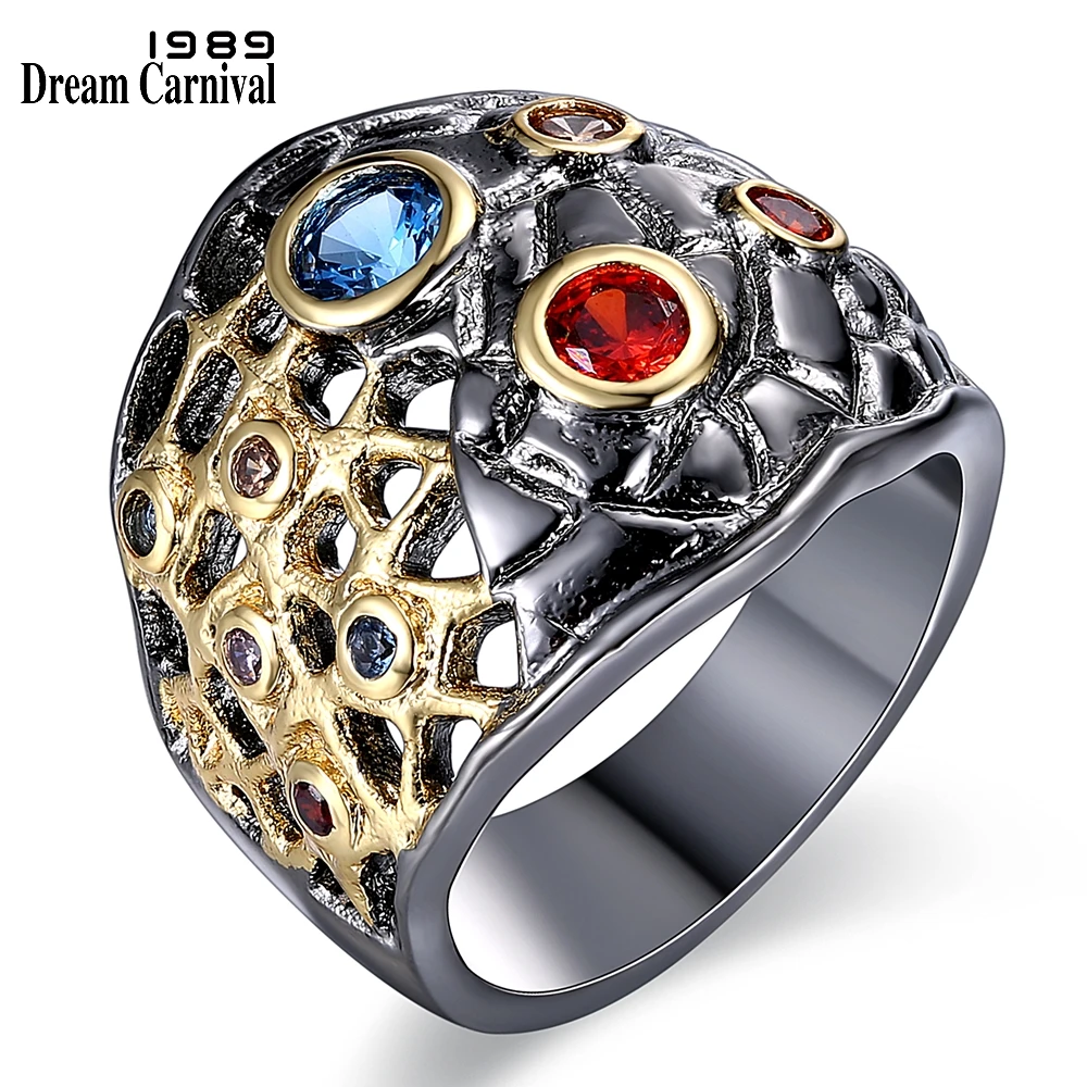 DreamCarnival 1989 Gothic Ring for Women Half See Through Design Zirconia Bezel New Arrive Hip Hop Street Fashion WA11534