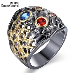 DreamCarnival 1989 Gothic Ring for Women Half See Through Design Zirconia Bezel New Arrive Hip Hop Street Fashion WA11534