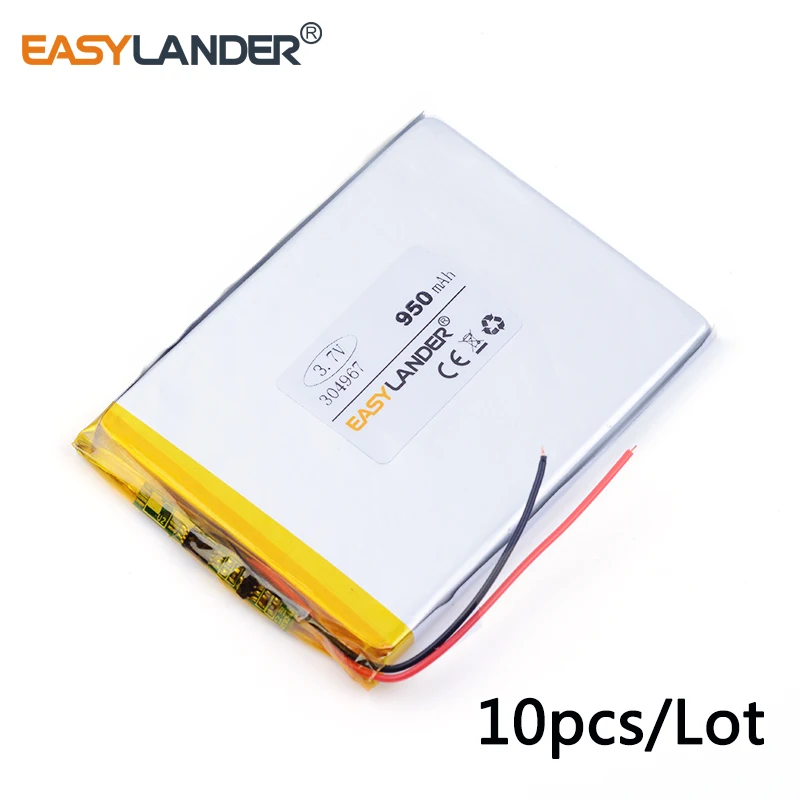 10pcs /Lot 3.7V 304967 950mAh Rechargeable Lithium Li-ion Polymer Battery