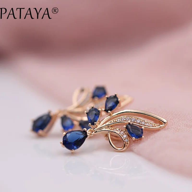 PATAYA New Arrivals Dark Blue Water Drop Natural Zircon Dangle Earrings Women 585 Rose Gold Color Wedding Trendy Jewelry 2 Color