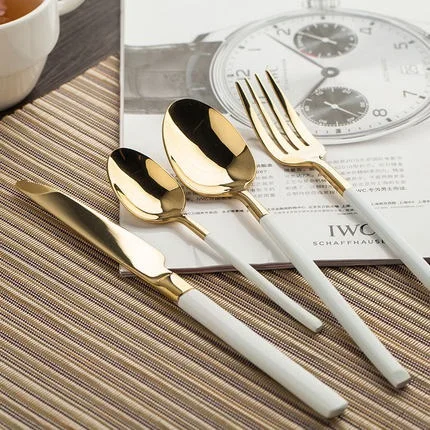 Platinum silver spoon knife fork Western tableware three full set of 304 stainless steel fruit long spoon to eat steak