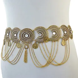Gypsy Afghan Coin Ethnic Waist Belly Chains Hollow Moon Crystal Flower Long Tassel Moroccan Belts Indian Sexy Body Chain Jewelry