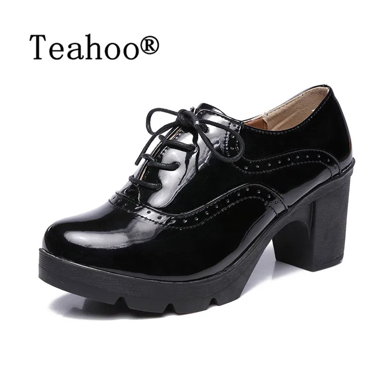 High Heels Oxford Shoes Woman Autumn 2018 Thick Heel Women Pumps Shoes Brogues Oxford Woman Casual Platform Shoes British Style