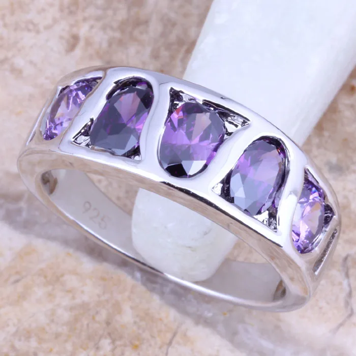 Elegant Purple Cubic Zirconia Silver Plated  Grade Ring Size 6 / 7 / 8 / 9 R1616