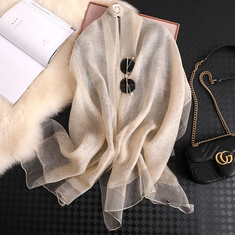 

Brand 2023 Women Silk Scarf Female Solid Foulard femme pashmina Shawls and wrap big size Scaves beach towel bandana muslim hijab