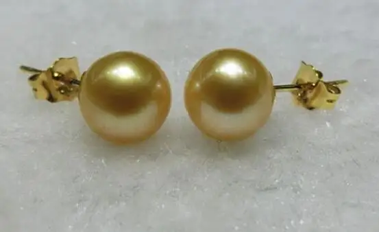 A pair10-11mm natural Australian south sea gold pearl earring 14k