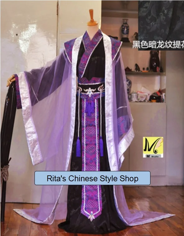 Purple Black Silver Wide Sleeve Costume for Men Emperor Costume for Cosplay or Stage Performance