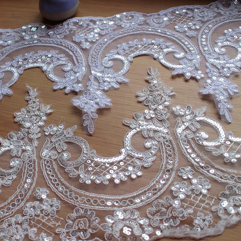 3Y/6Y 24cm Width Off White Red Sequin Black Beautiful Embroidery Wedding Lace Applique Trim Lace Fabric DIY Craft Wholesale