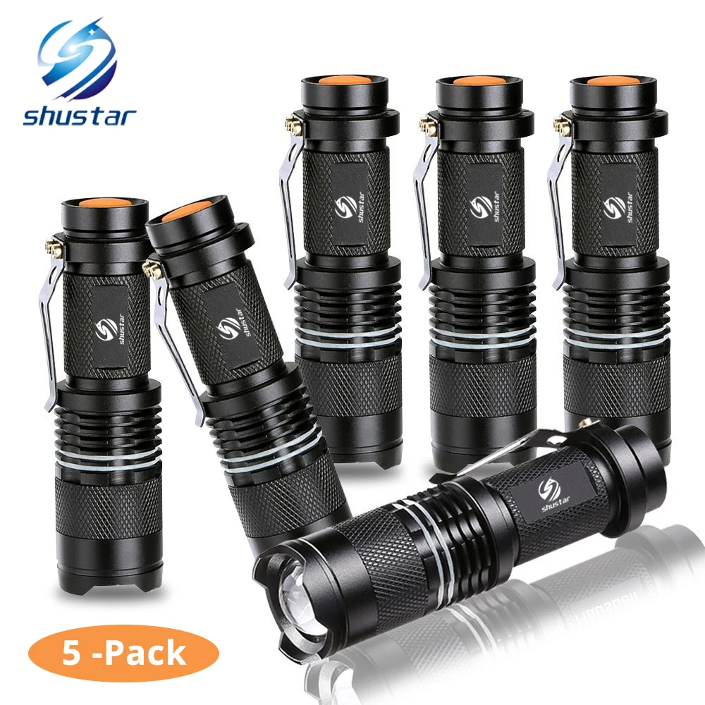 5 Pack Mini powerful led flashlight   Q5 2000 Lumens torch with luminous ring zoomable flashlight 3 modes led torch use AA