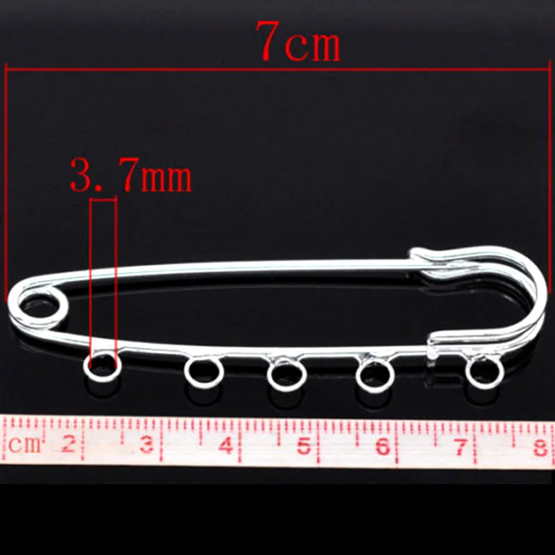 50Pcs Brooches Safety Pins 5 Holes Metal Silver Plated Fashion Jewelry DIY Making Findings Charms 7cm