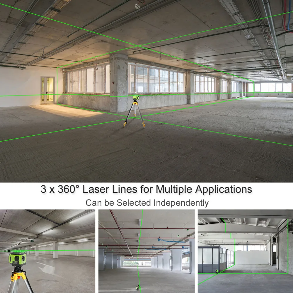 Huepar 3x360 Electronic 12 Lines Laser Level Cross Line 130Ft Three-Plane Leveling Green Beam Laser Self Leveling DT03CG