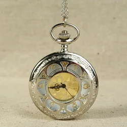 8169 Fashion 2016 Silver Punk Pocket Watch Hollow Golden Roman Dial fob Watches Dazzle Casual Men Women Chain Pendant Reloj