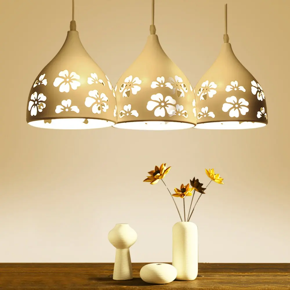 Modern White Flower Hollow Out Restaurant Pendant Light Simple Design Stylish Dining Room Pendant Lamp