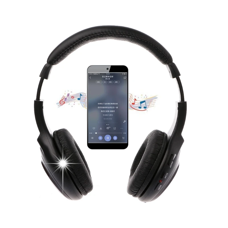 New Black 5 In 1 Wireless Stereo Headset Headphone Transmitter FM Radio For TV DVD MP3 PC Wireless Receiver Headphone