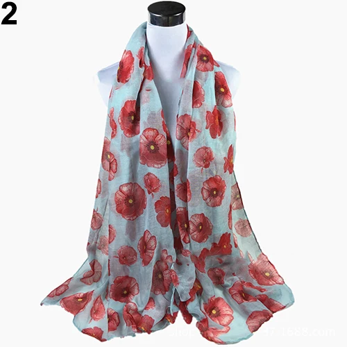 Women\'s Fashion Sexy Poppy Flowers Print Chiffon Comfortable Shawl Long Scarf