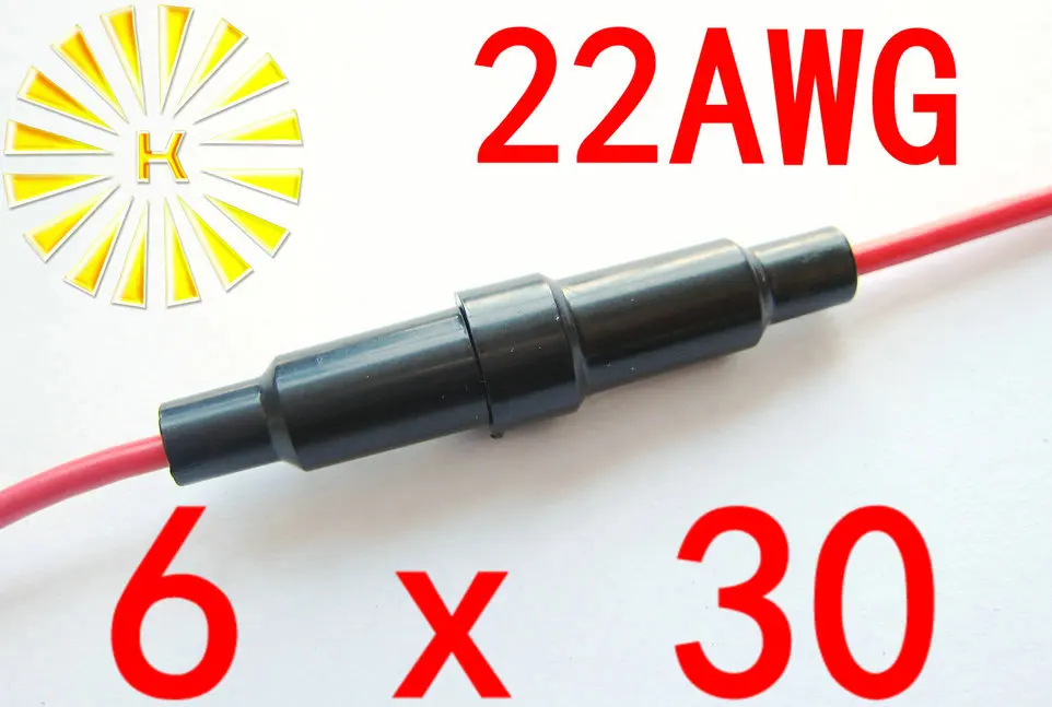 

FREE SHIPPING 50PCS x #22 Wire 6*30mm Black Plastic Fuse Holder With 22AWG Red Cable
