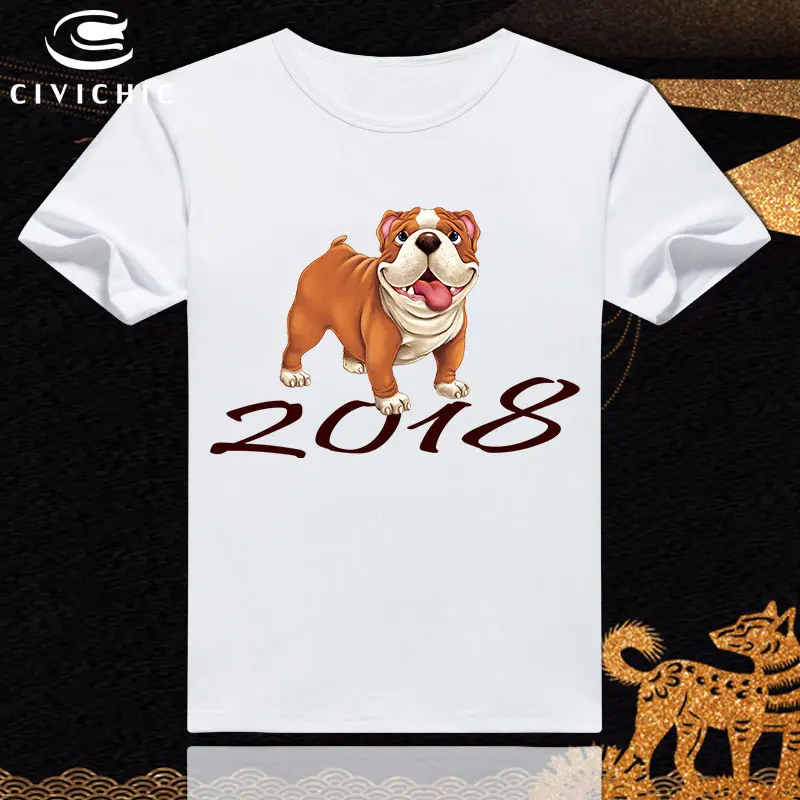 CIVICHIC Oriental Style Man Groot T Shirt Woman 2018 Chinese Dog Year Summer Top Tee Puppy Bulldog Print Tshirt Plus Size WST121