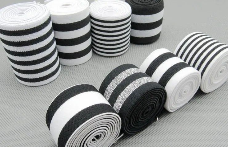 5m/lot 3-7cm black white striped flat wide elastic band soft elastic string rope for waist sewing clothing diy accessories1743