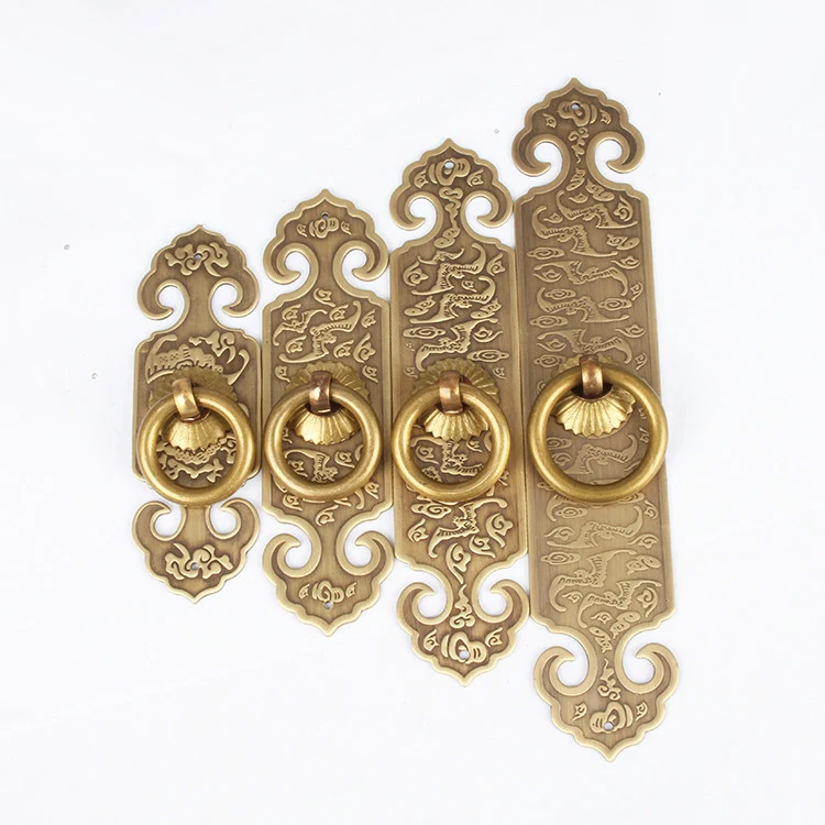 Decorative Furniture Fittings Chinese Furniture Brass Hardware Cabinet Door Strip Pull Handle Knob 2PCS