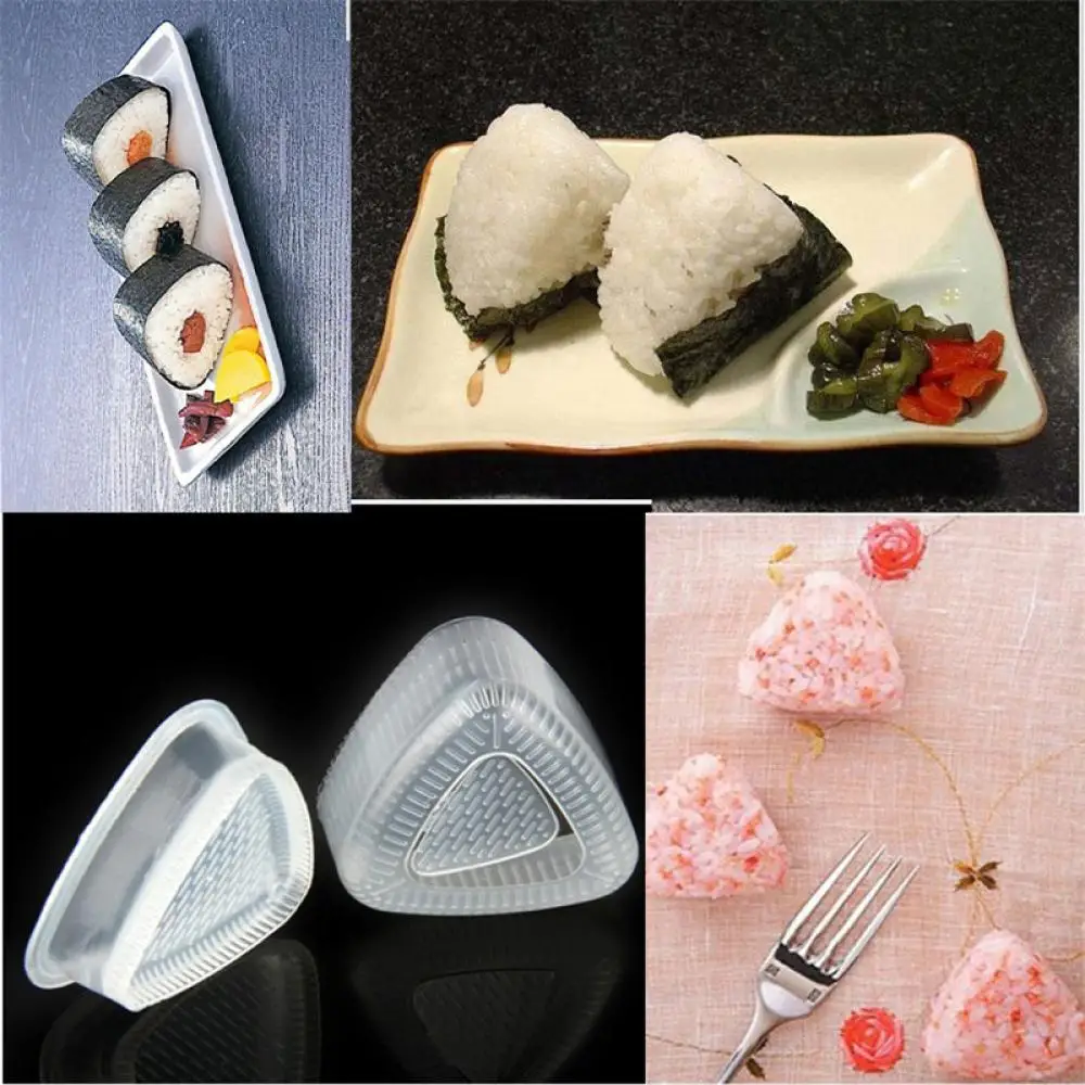 2PCS/1 Set Sushi Onigiri Mold Food Press Triangular Form Rice Ball Bento Press Maker Transparent Practical Kitchen Accessories