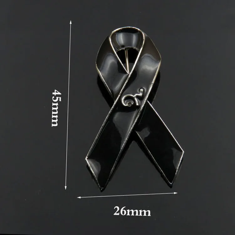 Black Mourning Ribbon Pin Remembrance Memorial Enamel Lapel Pin Badge Funeral Black Awareness Ribbon Lapel Pin Thailand Brooch