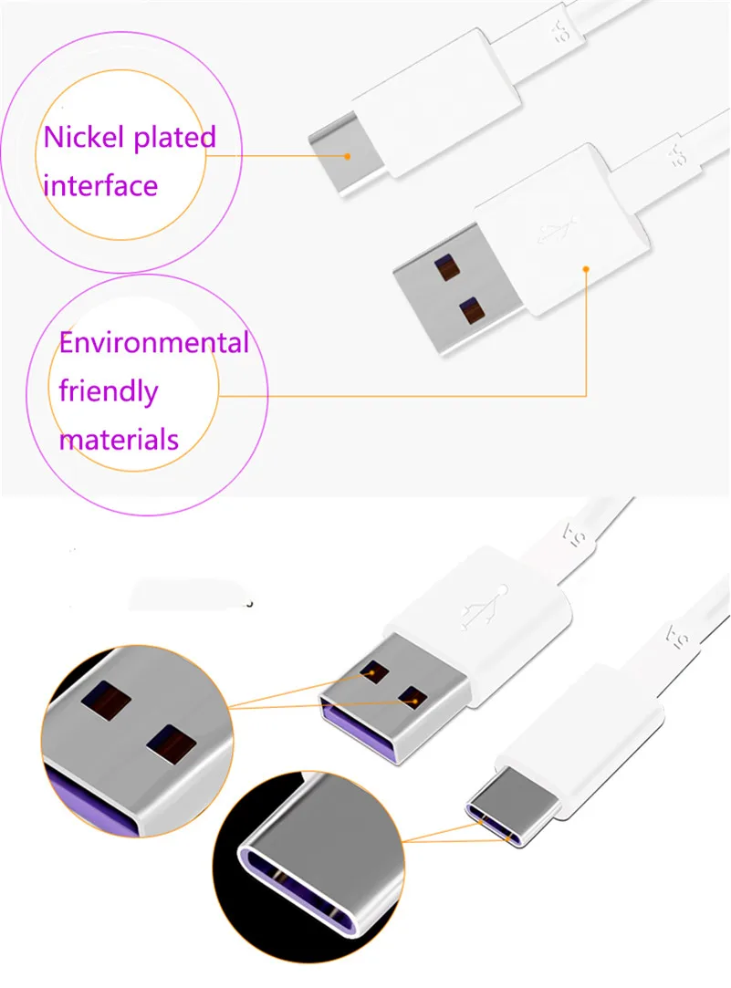 Original huawei supercharge Cable 5A Type c for huawei P20 lite mate 20/10/9 pro x P9 P10 Plus Nova 4 3 honor 9 10 magic 2