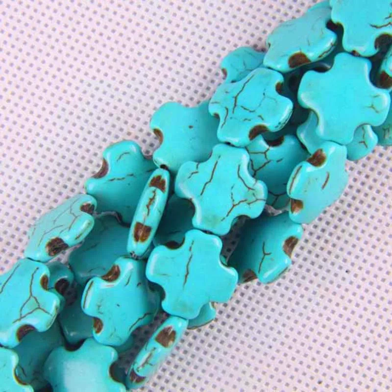 15x15MM Blue Turquoise Cross Loose Beads Strand 16 Inch Jewelry Making C035